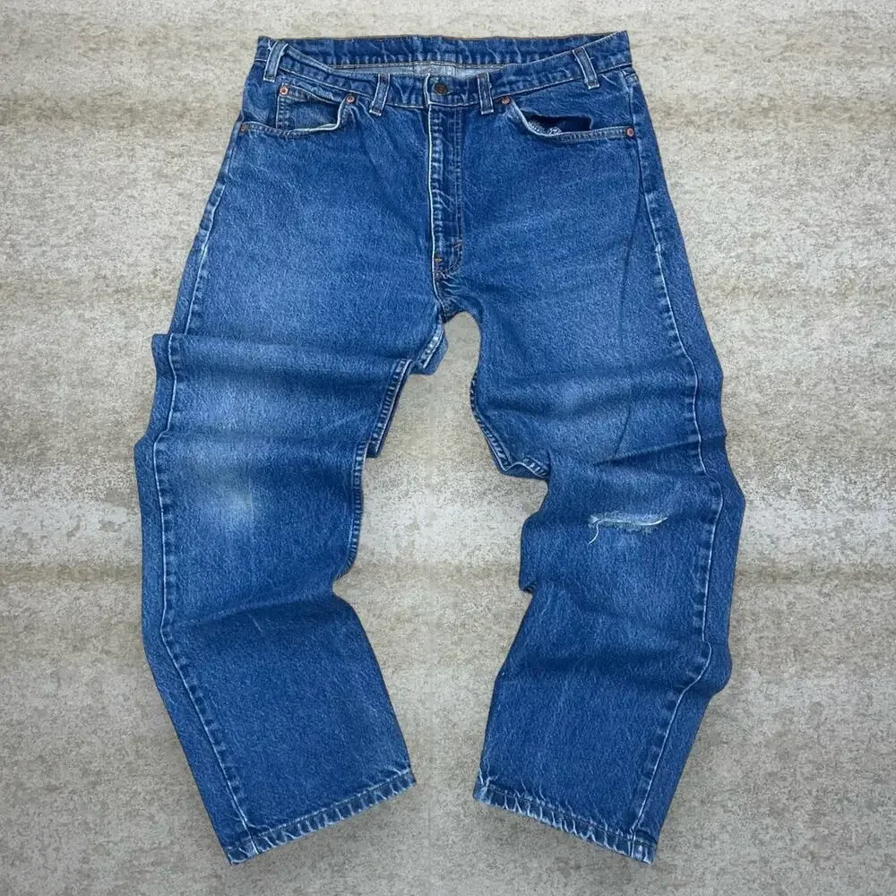 Vintage 80s Orange Tab Levis 505 Jeans 36x32 Regular Straight Leg Medium Wash - Picture 2 of 6